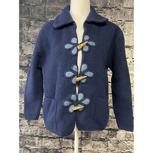 PBJ Sport Womens Jacket Medium Blue Cardigan Sweater‎ Wool Blend Casual City Vtg